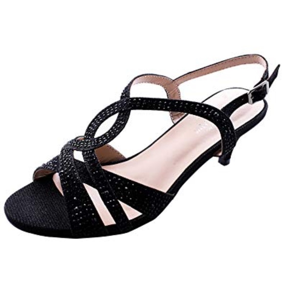 low heel strappy sandals black